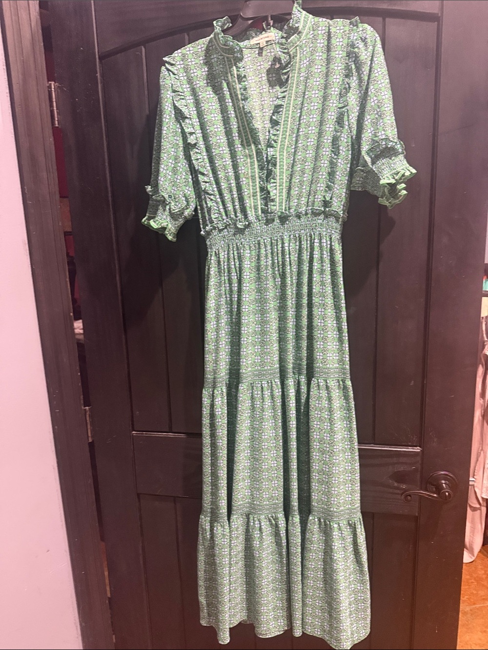 Max Studio Green Printed Ruffled Maxi Dress